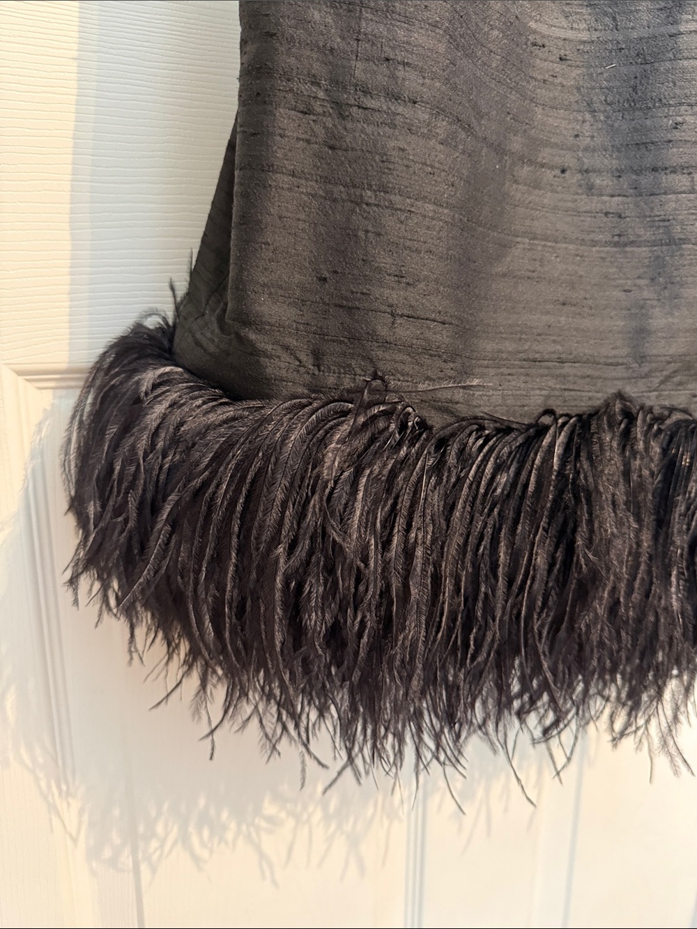 Black Feather-Hem Cocktail Dress - Picture 3 of 7